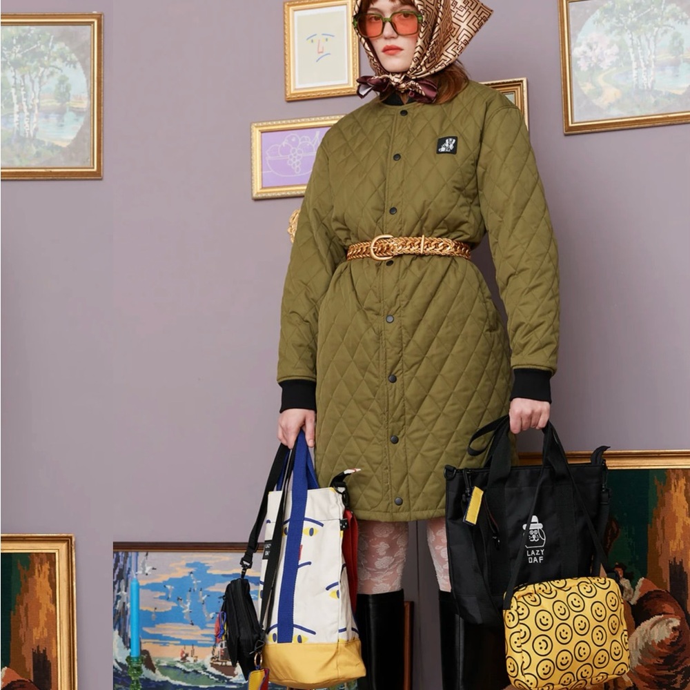 Lazy Oaf 2 In 1 Olive/Leopard Quilted Bomber Jacket